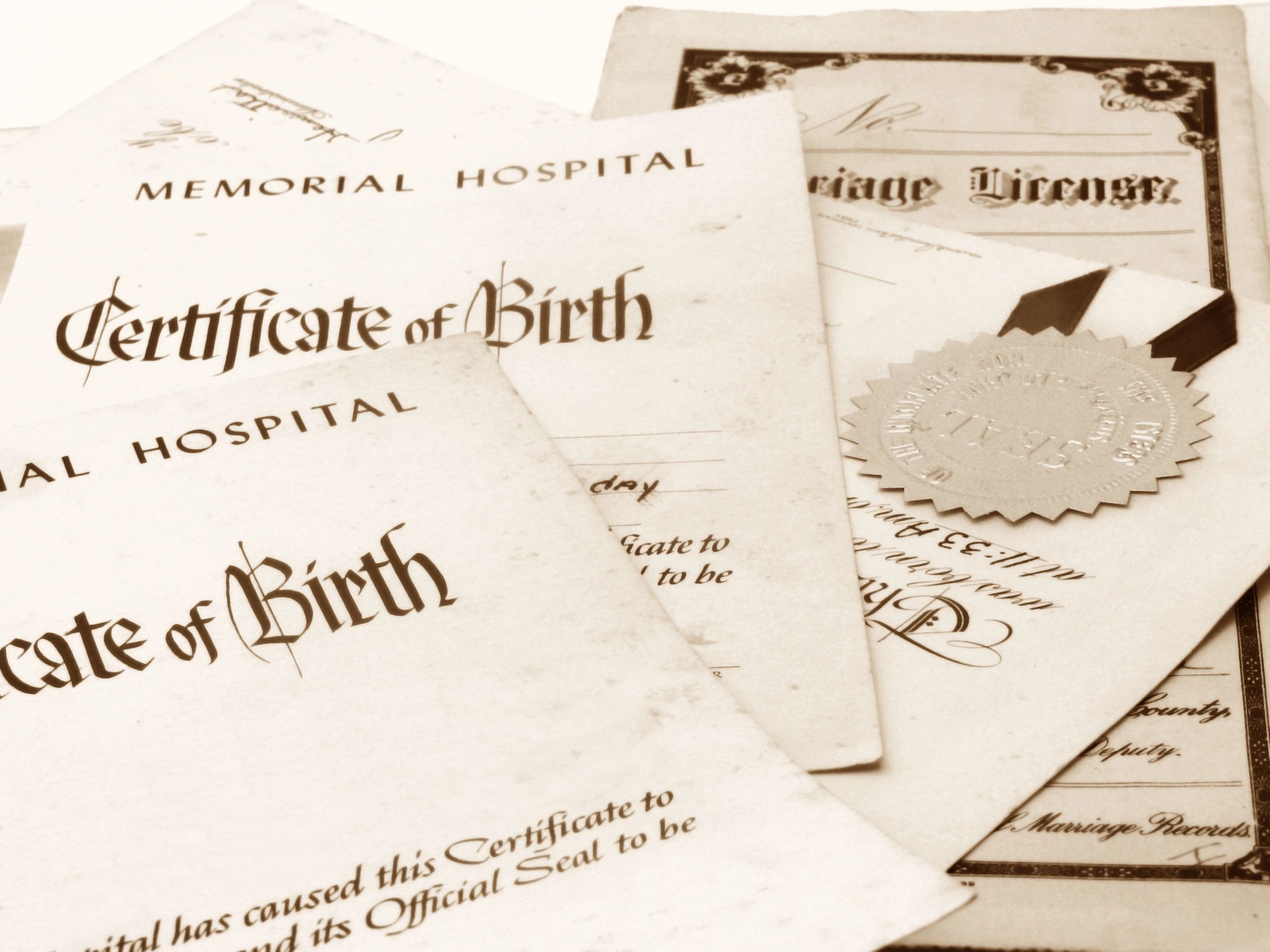 Vintage certificate of birth official documents